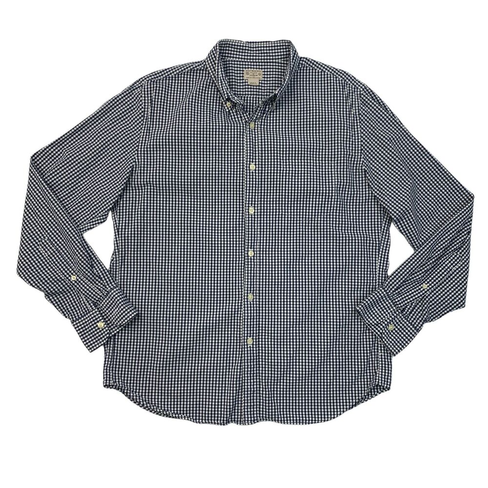 J Crew Shirt Mens Large Navy Gingham Check Button Down Woven Long Sleeve Cotton